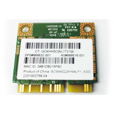 Carte WIFI HP 802.11abgn 2x2 - 669832-001